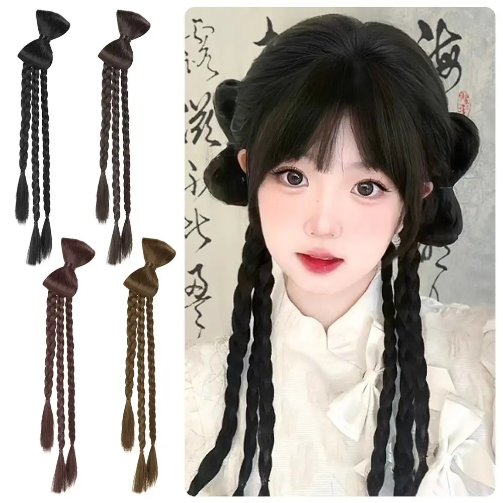 

1Pair Durable Extensions Wig ponytail Long 37cm Bow Braid Ponytail Brown Black Double Braid Spicy Girl