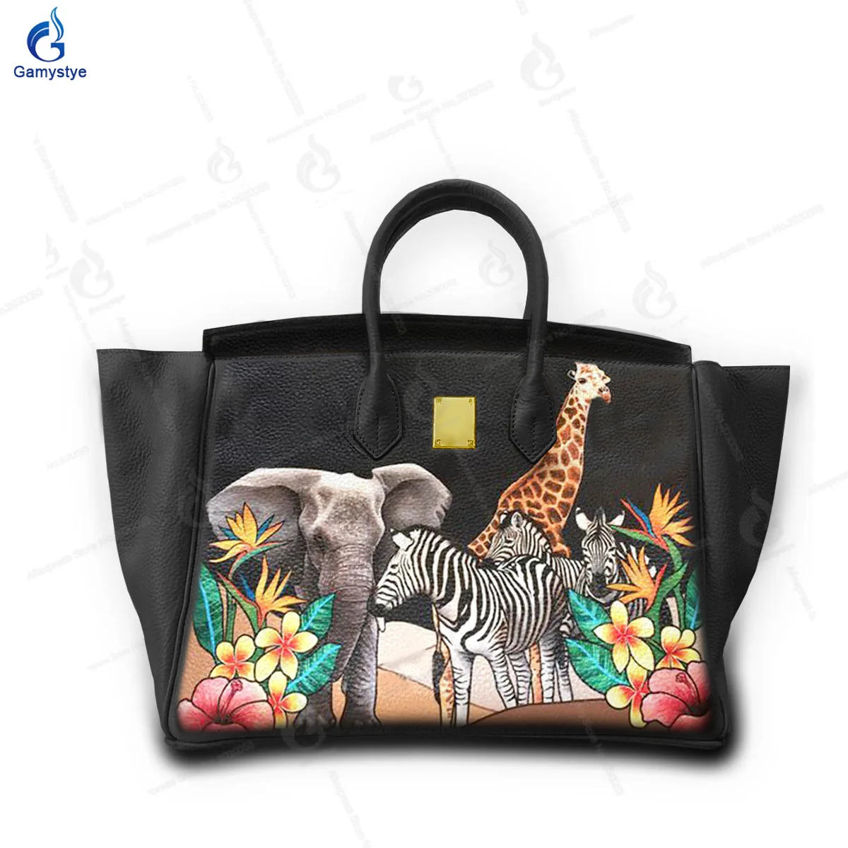 

Personalizar bolso Art Hand Painted Elephant zebra giraffe Bag Ladies Tote Handbag Messenger Shoulder Bag For women Big Capacity