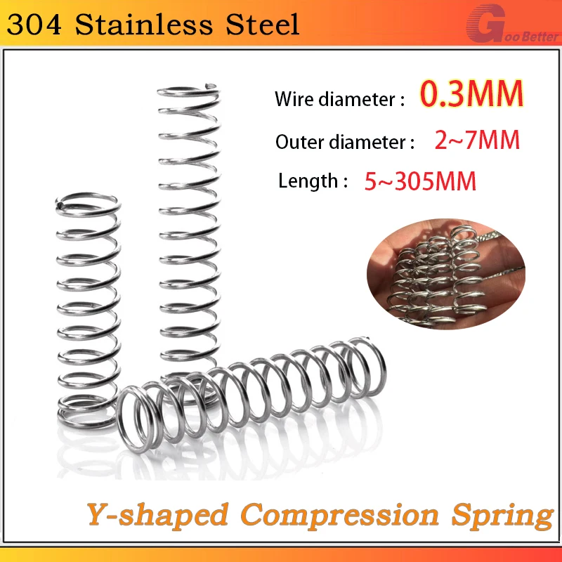5~20pc 304 Stainless Steel Compression Spring Y-shaped Shock Absorption Return Spring Wire Dia 0.3MM OD 2/3/4/5/6/7MM L:5~305MM