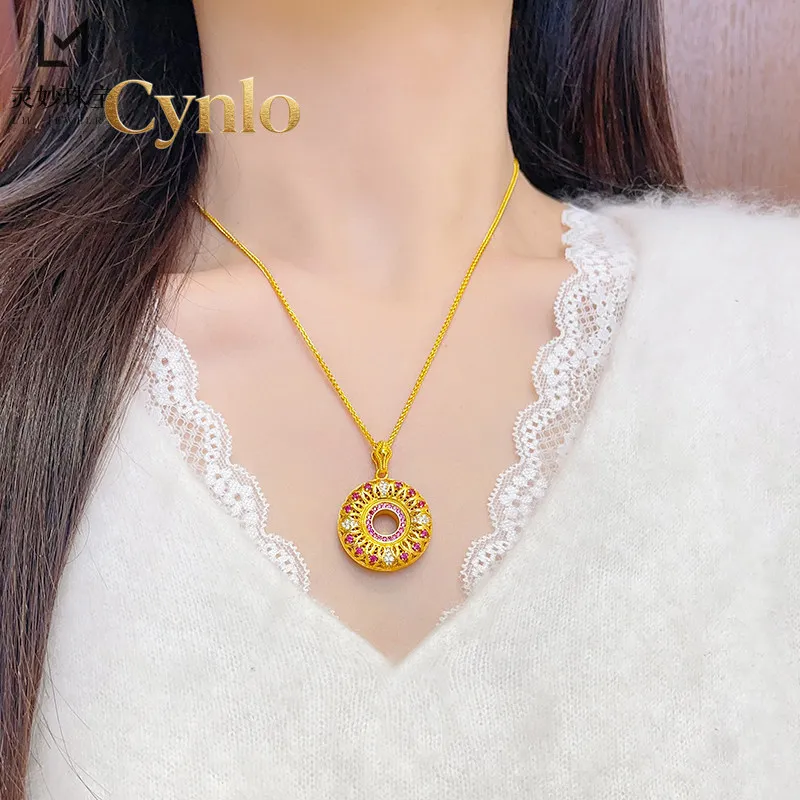 Cynlo Jewelry Hollow Peace Buckle Clavicle Chain Women's 24K Gold AU999 - Clavicle-friendly chain fit, no discomfort, for all-da