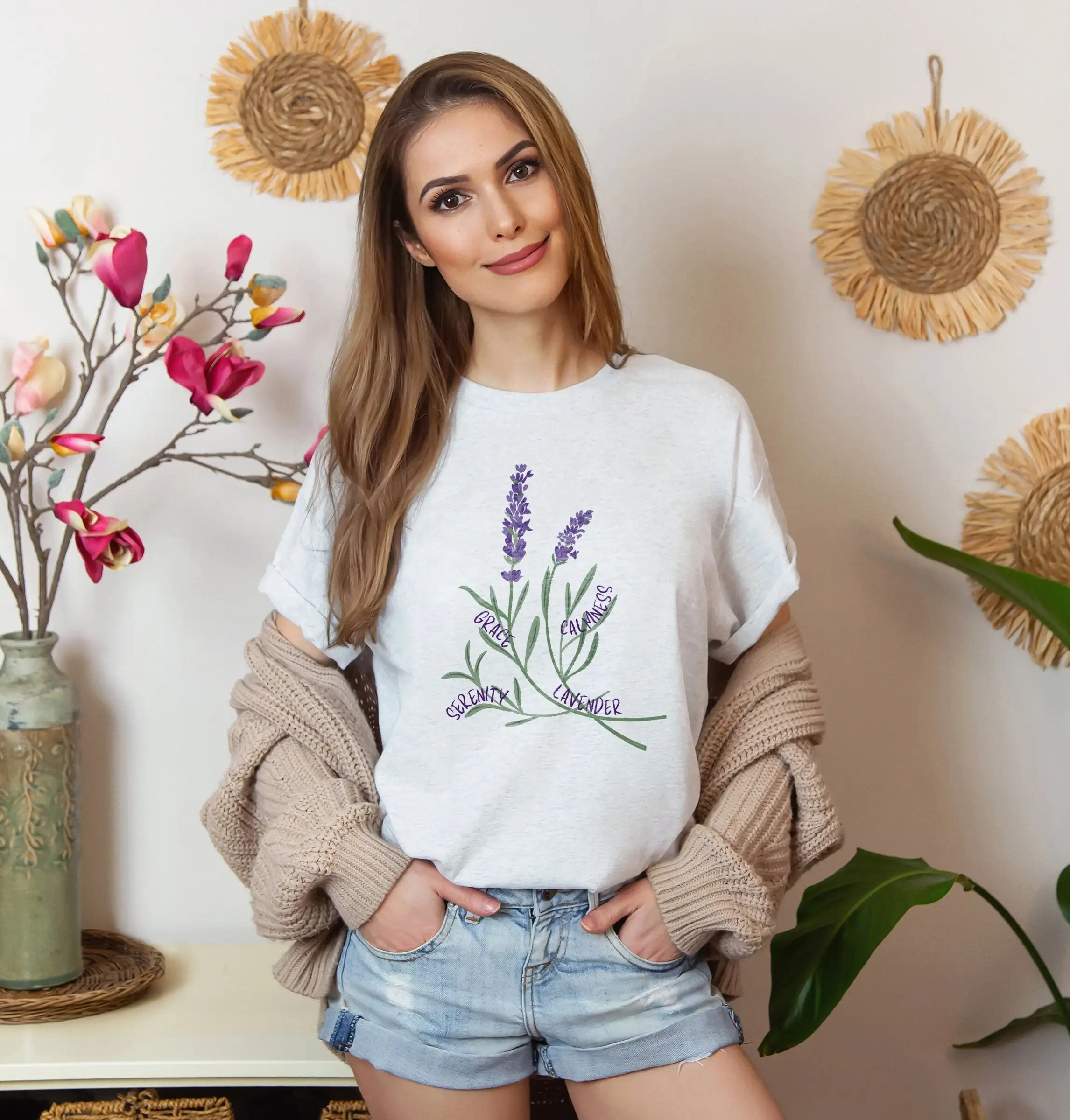 Lavender Botanical Floral T Shirt Inspirational Hippie for Mental Health Boho Vibes her