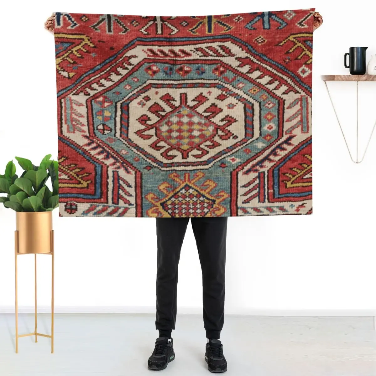 Orduch Medallion II // 19th Century Colorful Bright Baby Blue Diamond Blossom Ornate Accent Pattern Throw Blanket