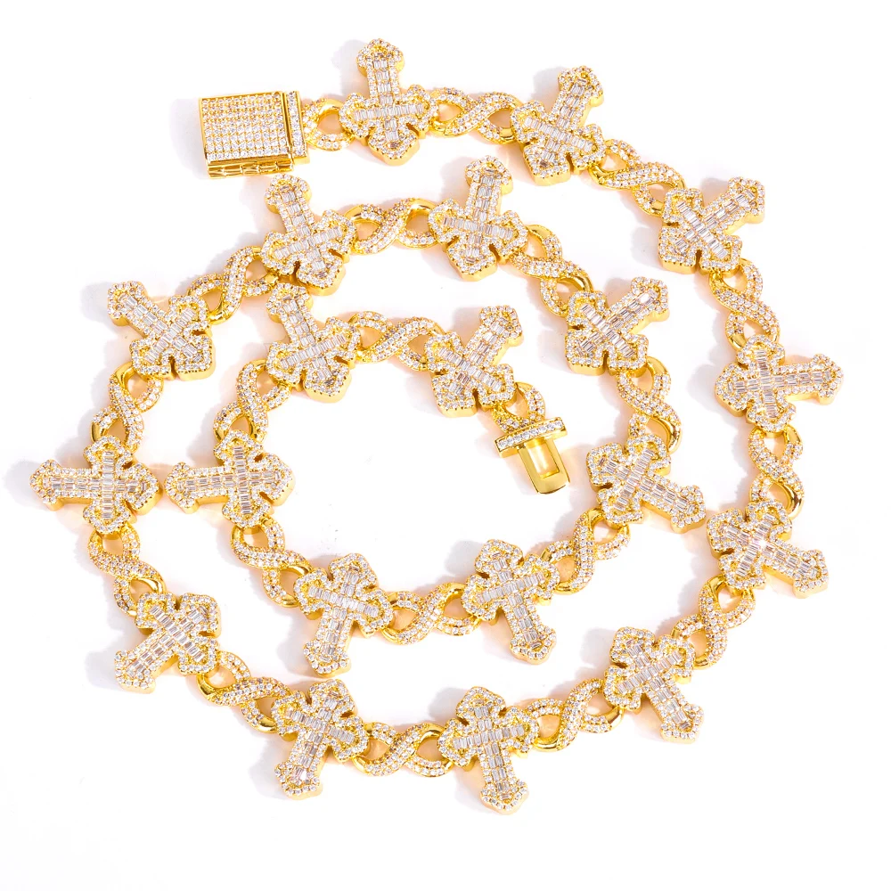 

HHIOK Hip Hop Jewelry Boutique: Ожерелье-крест 15 мм, позолоченное, с кубическим цирконием 5А, оптом.