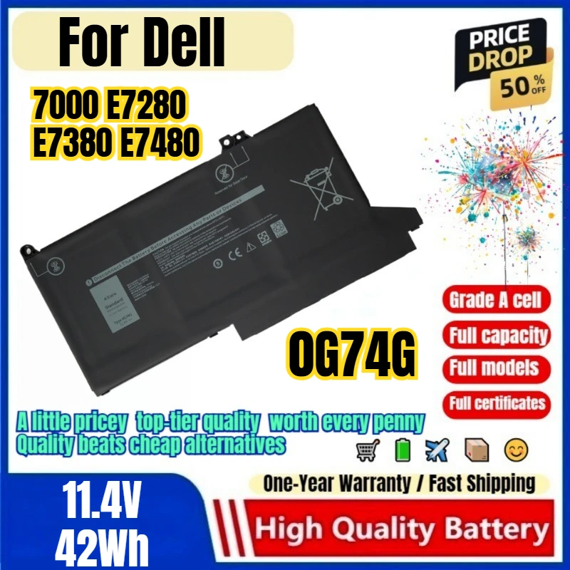 0G74G for Dell 7000 E7280 E7380 E7480 Laptop Battery 0 Cycle High Quality High Capacity Battery Replacement Bateria Grade A Cell