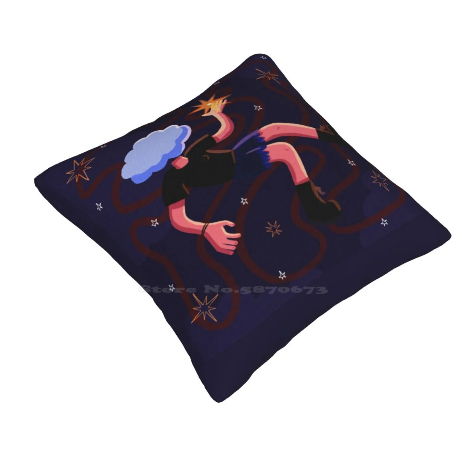 Cloud Girl Pillowslip Pillowcase Cloud Girl Stars Eye Lines Night Dreamlike Stylized Scene