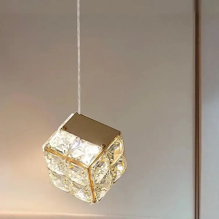 

New living room sofa, bedroom dining bar, bedside chandelier Light luxury French crystal post-modern high-end square chandelier