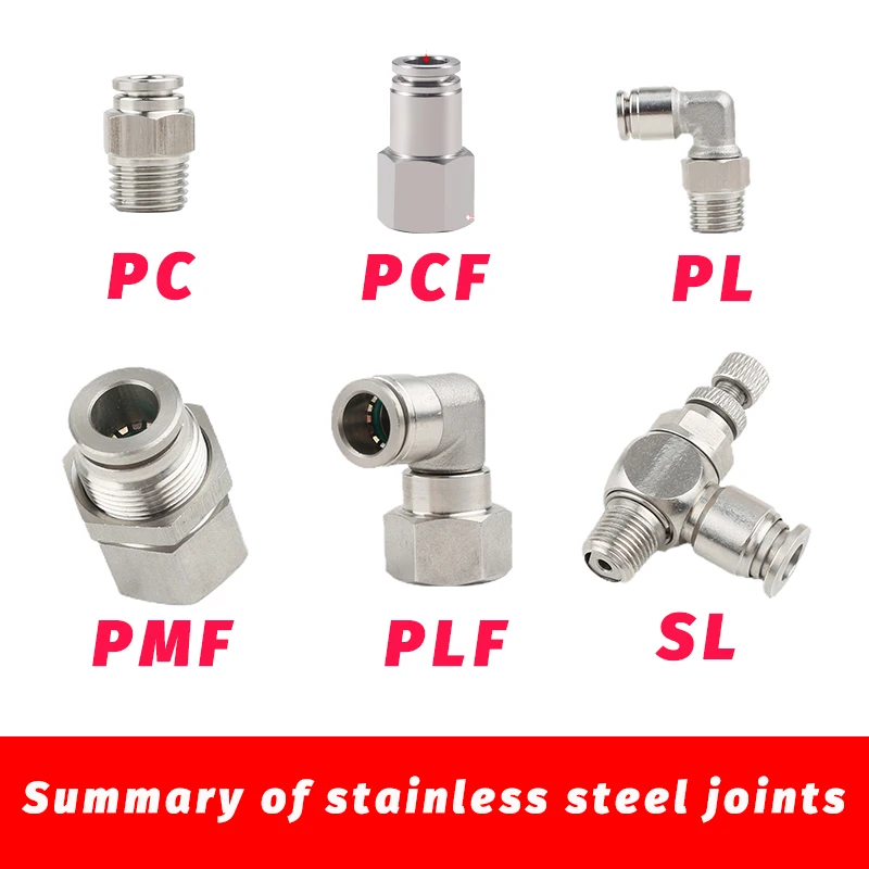 304 Stainless Steel Pneumatic Hose Fitting PC PCF PL PLF PB Air Tube Connector 1/8 1/4 3/8 1/2 BSP Quick Release Pipe Fittings