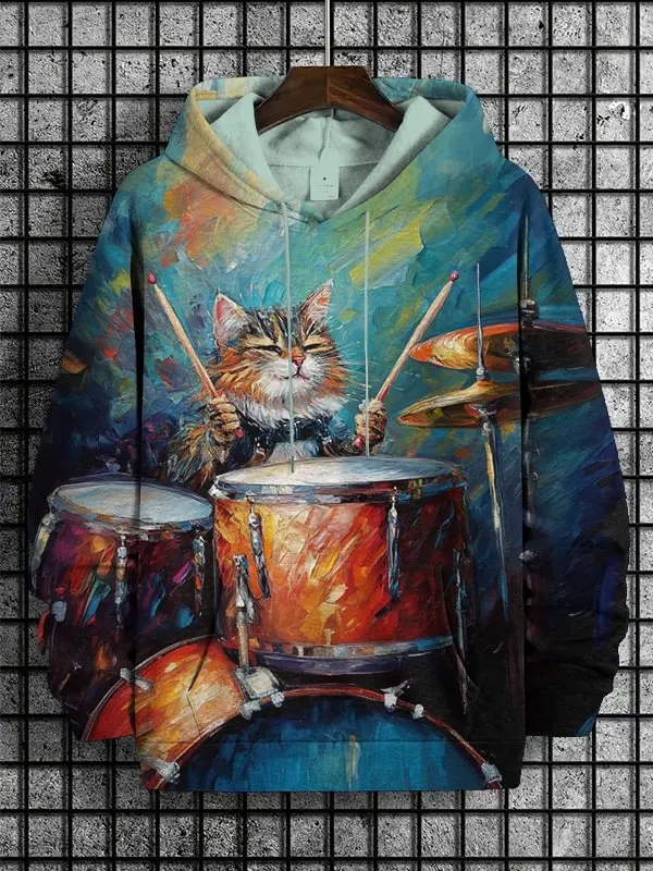2025 メンズパーカーおかしいレインボーハッピー黒猫グラフィティアート 3D プリントスウェット男性女性トラックスーツ特大カジュアル Y2k コート