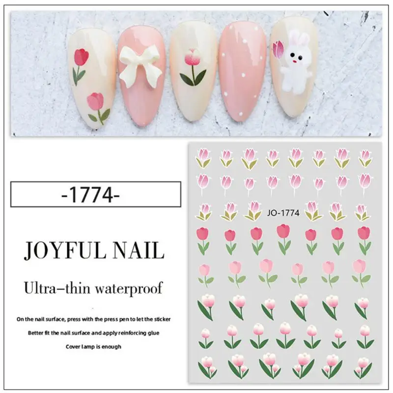 Flower Petal Nail Stickers Purple Tulip Leaf Clover Summer Avocado Fruit Geometric Line Floral Manicure Decoration BEF