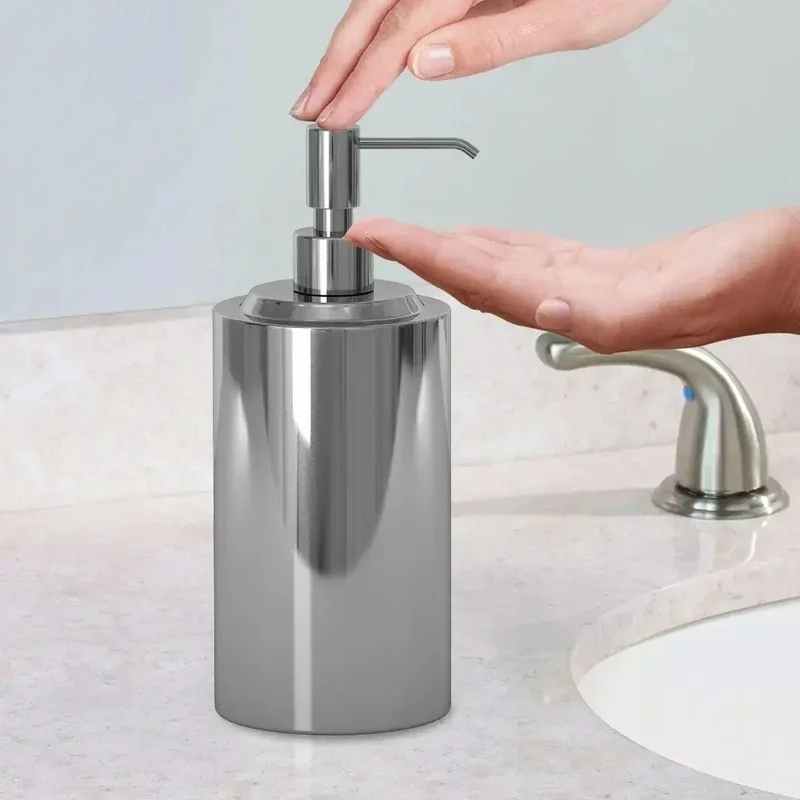 

Chrome Finish Stainless Steel Liquid Soap Dispenser Pump Bottle for Bathroom and Kitchen Sink – Holds Soap, Lotion, Sanitizer