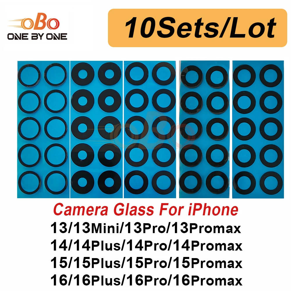 10Sets Back Rear Camera Lens Glass For iPhone 13 Mini 14 15 16 PLUS PRO MAX Camera Lens Glass with Adhesive Replacement