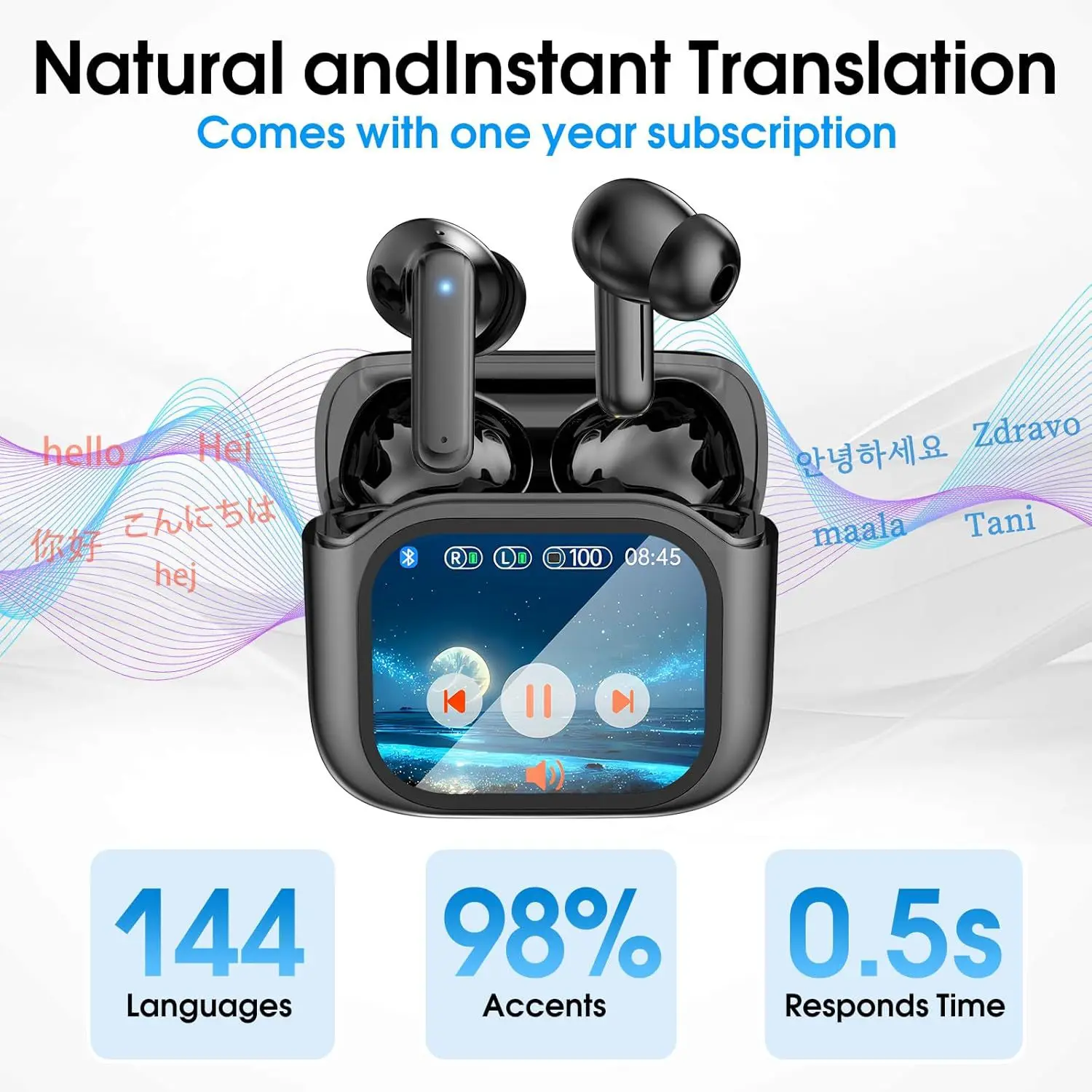 144 langues traducteurs en temps réel Bluetooth 5.4 casque avec écran tactile traduction écouteurs suppression du bruit casque cadeau