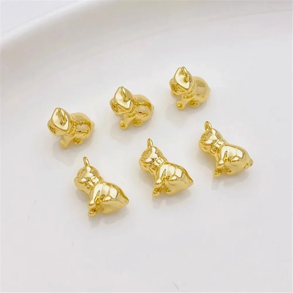 Mini Bulldog chapado en oro de 14 quilates, colgante para cachorros, suministros de joyería DIY, cuentas para collar, pulsera, accesorios artesanales
