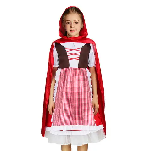 Little Red Riding Hood Costume Girls Halloween Fairy Tale Theme Party Drama Stage Performance Outfits Kids Gifts Takerlama