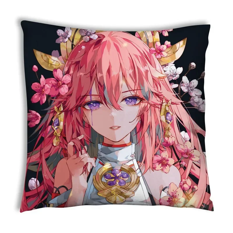 Genshin Impact Noelle Anime Pillowcase for Pillows Kawaii Aether Throw Pillow Cover Decorative Pillow for Bed Aesthetic 45x45 cm