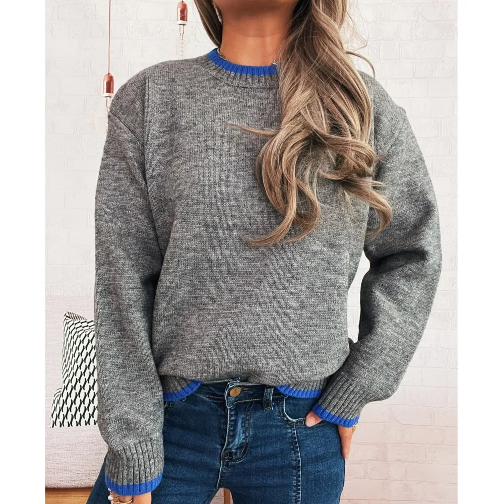 Winter Clothes Woman Sweater Pulls Femmes Contrast Commuting All-match Loose Simple Style Comfortable Trendy Knitted Pullover