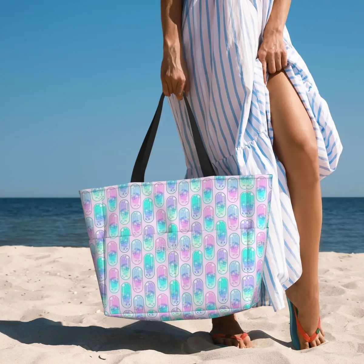 Borsa da viaggio da spiaggia Happy Pills, borsa tote Borsa a tracolla da viaggio per lo shopping alla moda Modello multi-stile