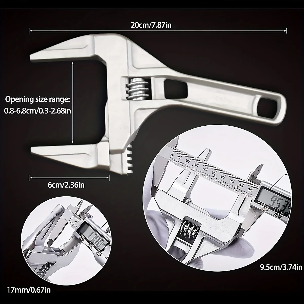 Sehfupoye Adjustable Wrench Large Opening Bathroom Spanner Wrenches Wide Jaw 16-68mm Aluminum Alloy Spanner Wrenches Shank Plumb