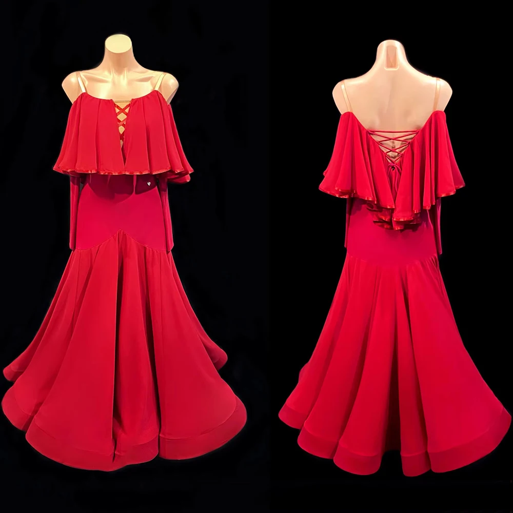 Custom High-end Red Ballroom Dance Competition Dress 2023 New Elegant Women Party Modern Tango Costumes Standrad Waltz Clothes