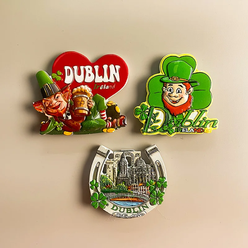 

Irish Dublin Fridge Magnets: Leprechaun, Shamrock Man & Horseshoe Historic Scene, Strong Magnets for Fridge Home Decor