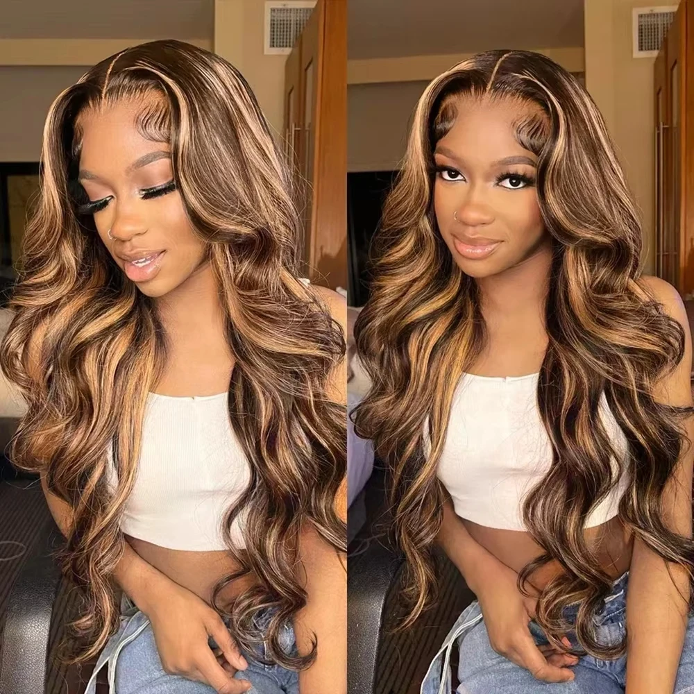 

Highlight 13x6 Hd Lace Frontal Wig 200 Density 4/27 Human Hair 13x4 Blonde Body Wave Lace Front Wigs Brazilian for Black Women