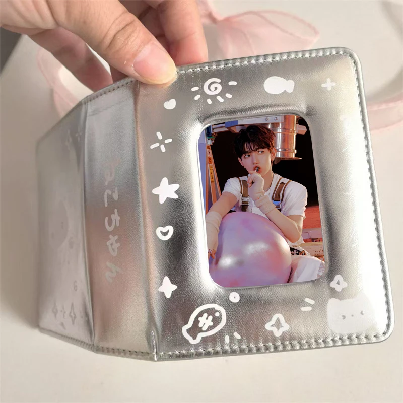 Album di carte per album a griglia singola in argento Album di carte piccole da 3 pollici Kpop Idol Carta fotografica Album fotografico Cartolina Raccoglitore a fogli mobili