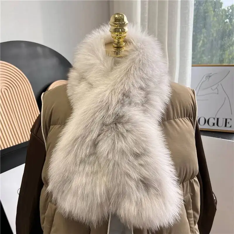 Real Fox Fur Scarf Women's Knitted Fur Shawl Winter Warm Plush Fur Collar Fashion Thick Fur Scarf Genuine Fox Fur Neck Warmer