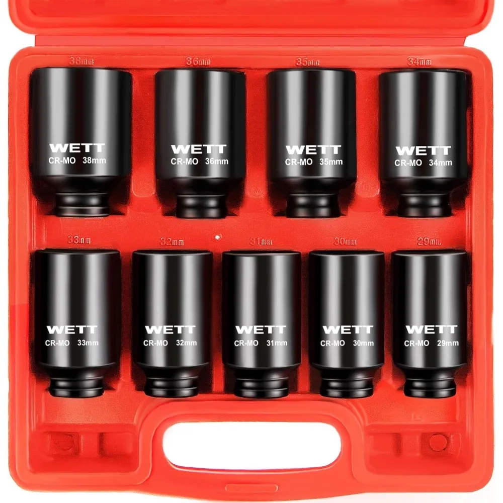 

9-Piece 1/2" Drive Deep Impact Socket Set, Metric 6-Point Sockets 29mm-38mm, CR-MO Steel