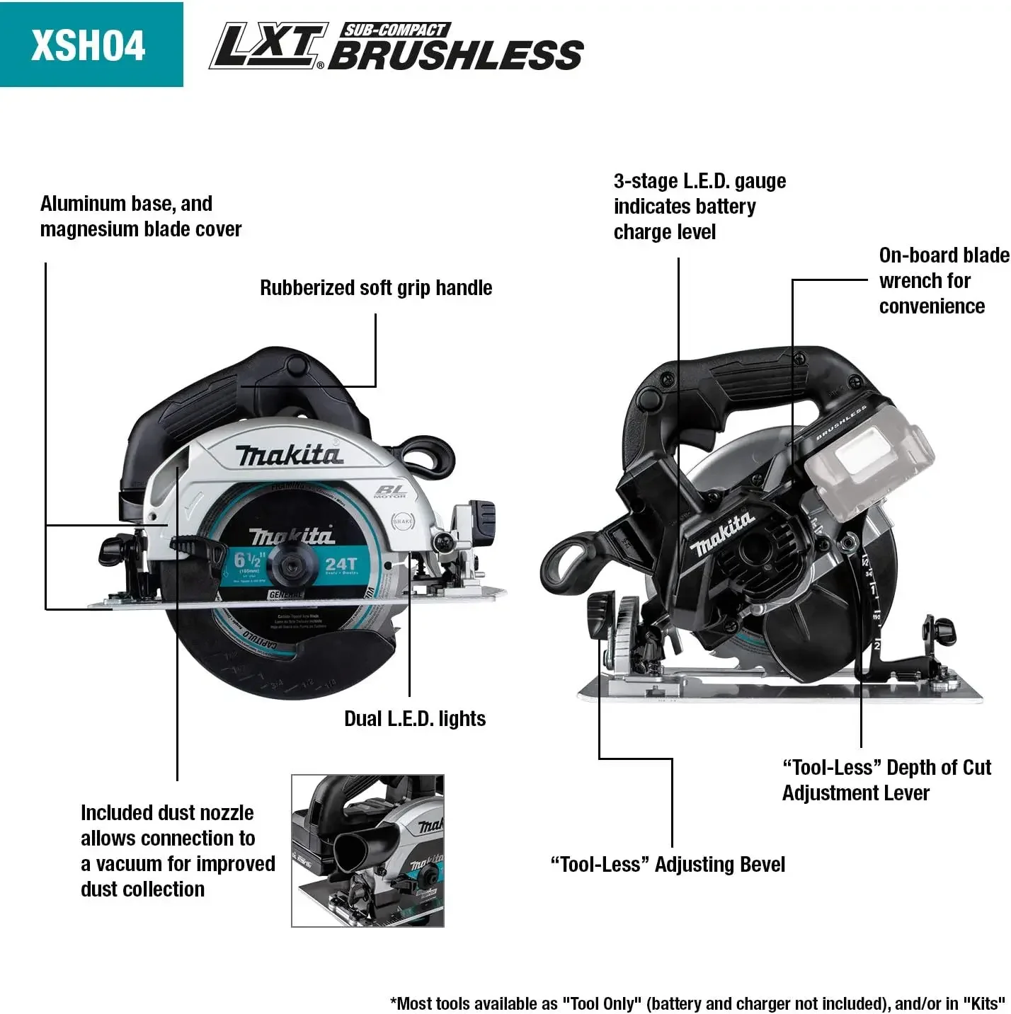 Makita XSH04RB 18V LXTLithium-Ion Subcompacto Brushless Cordless 6-1/2" Kit de serra circular (2,0Ah)