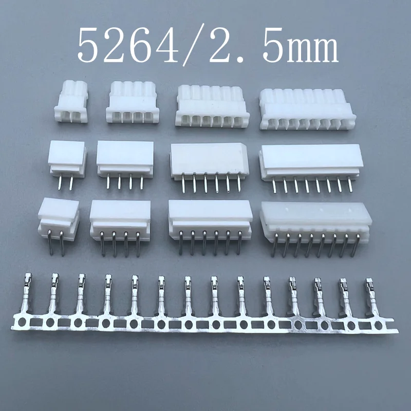 50pcs 5264 2.5mm Pitch Connector 2P 3P 4P 5P 6P 7P 8P 9P 10P 11P 12P Straight/Curved needle Housing Terminal 5264 Connector