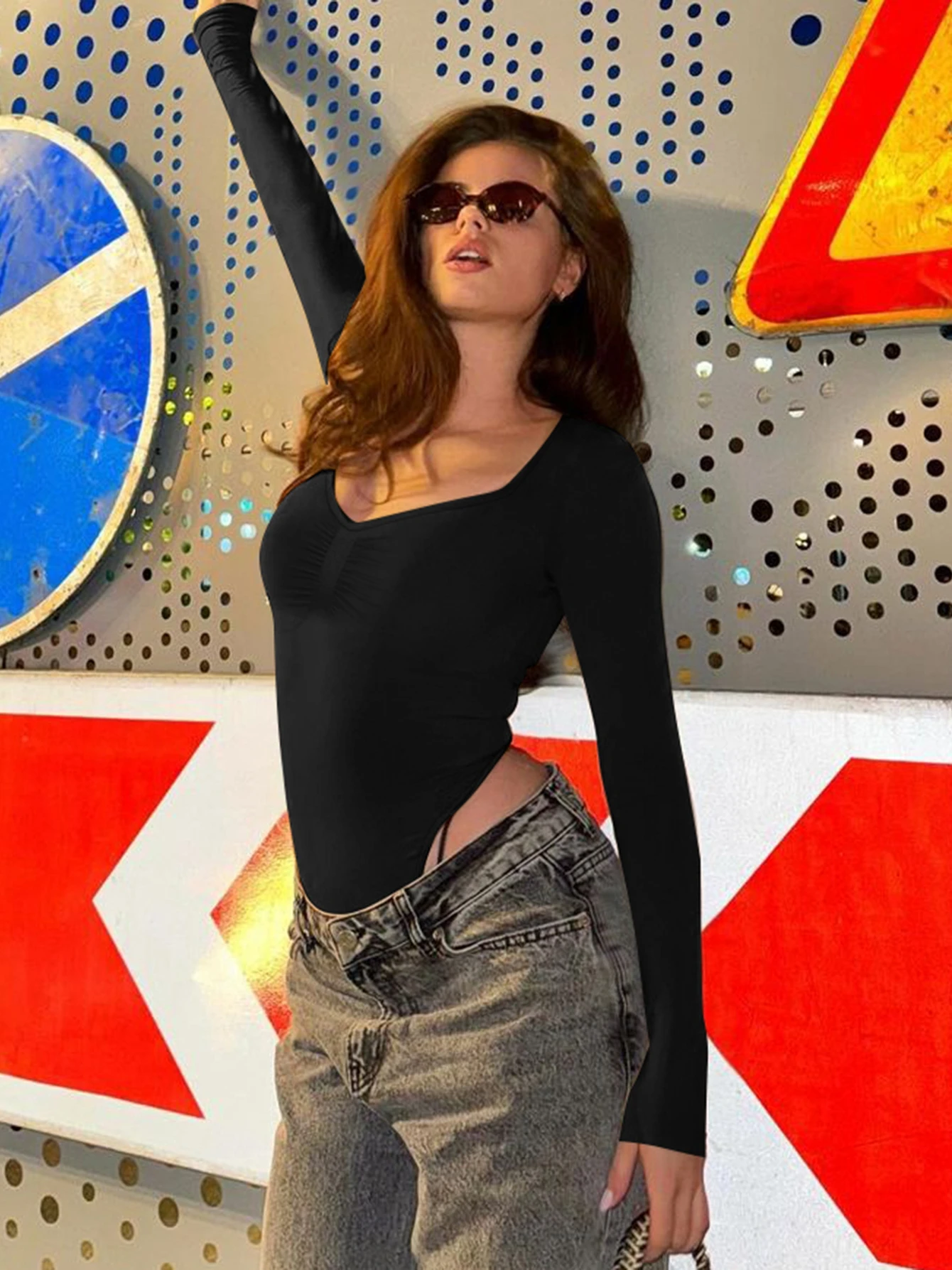 بدلة قطعة واحدة ضيقة بأكمام طويلة ورقبة دائرية من Dulzura ملابس نسائية متينة غير رسمية متعددة الاستخدامات للحفلات والنوادي والشارع والخريف والشتاء