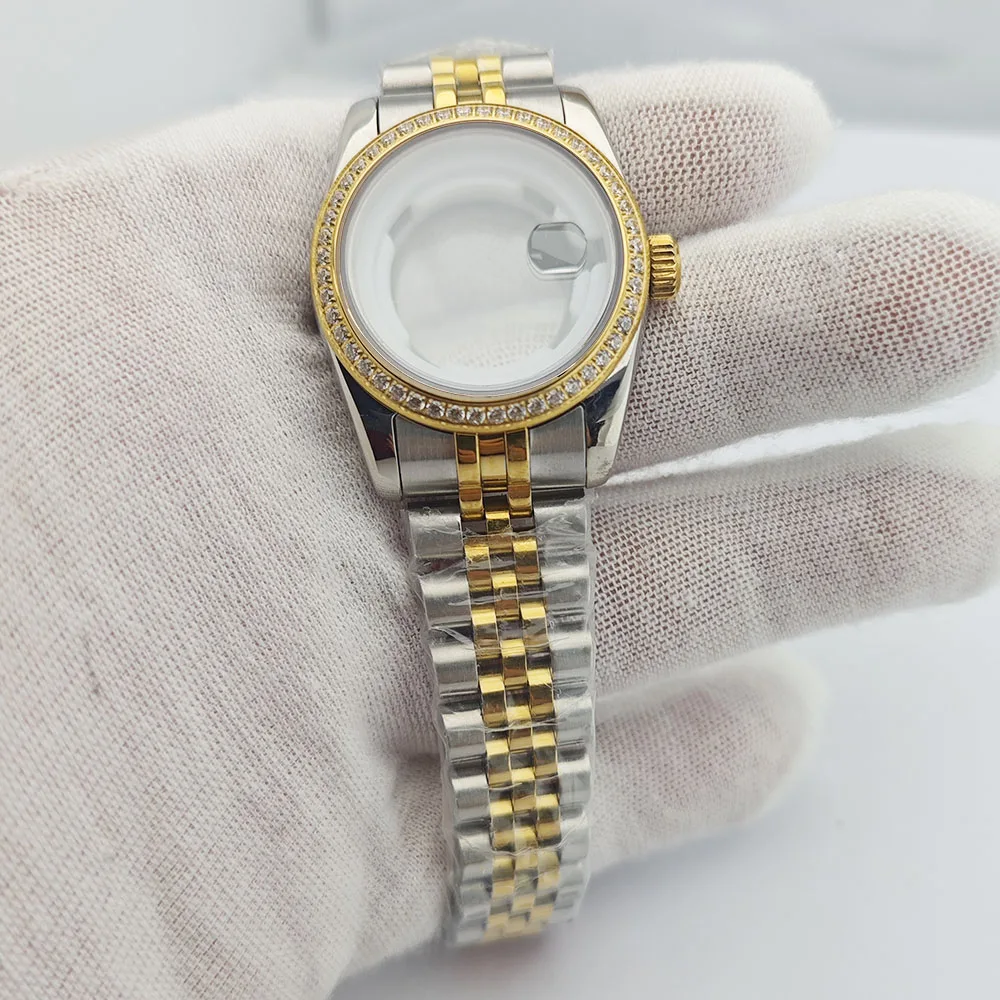 Boîtier de montre étanche pour femme, argent, diamant, bracelet en acier inoxydable, verre saphir, mouvement automatique, NH05, NH06, 31mm