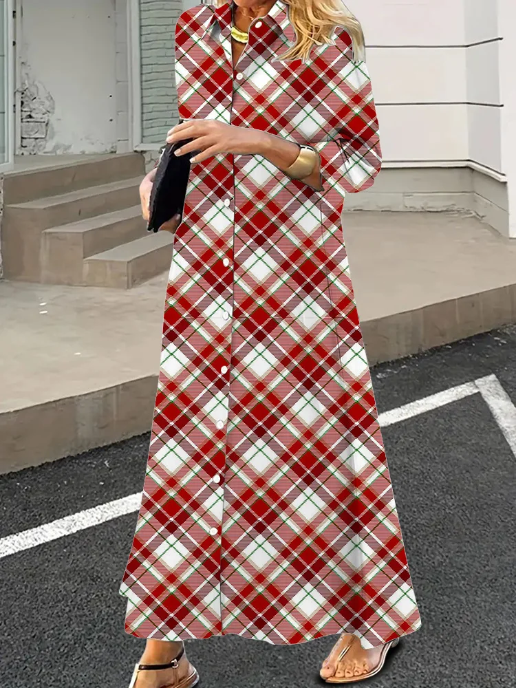 

Plaid 3D Printed Long Sleeve Shirt Dress Soft And Skin Friendly Y2K Shirt Dress Loose And Comfortable Long Sleeve Shirt Dress