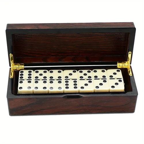 Imagen 2 del producto [Juego de juego de dominó de madera] 28 Uds. De seis dominó dobles, caja de madera, juego de mesa de transporte portátil de viaje, juguetes, entretenimiento
