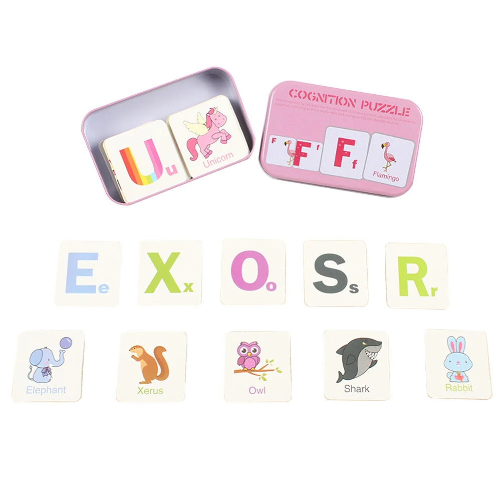 

Animal Cognitive Puzzle Kids Early Educational Toys Tin Box Pink Cartoon Animal Puzzle Board Great Gift Birthday Safe