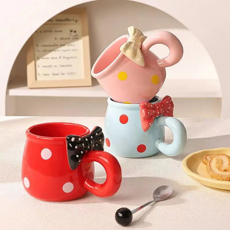 Bowknot Ceramic Mugs Matte Girl Heart Small Fresh Jug Office Creative Cute Tea Coffee Cup Drinkware Kettle