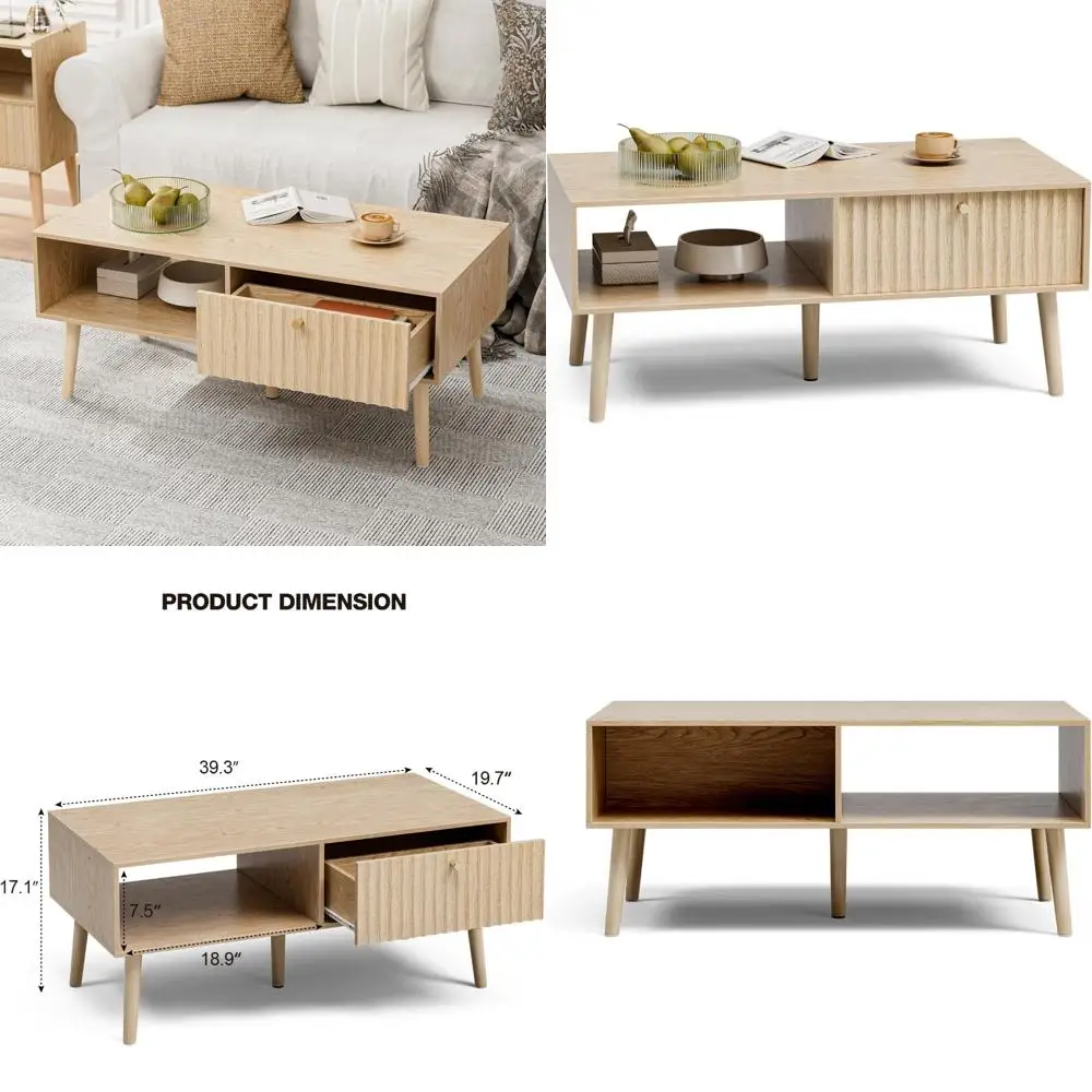 

Журнальный столик для хранения вещей в богемном стиле, обеденный стол с рифлеными ящиками и ножками из массива дуба для уютной гостиной