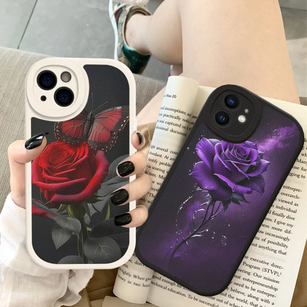 

Roses Flower Rose Phone Case Hard Leather For IPhone 14 13 12 Mini 11 14 Pro Max Xs X Xr 7 8 Plus Fundas