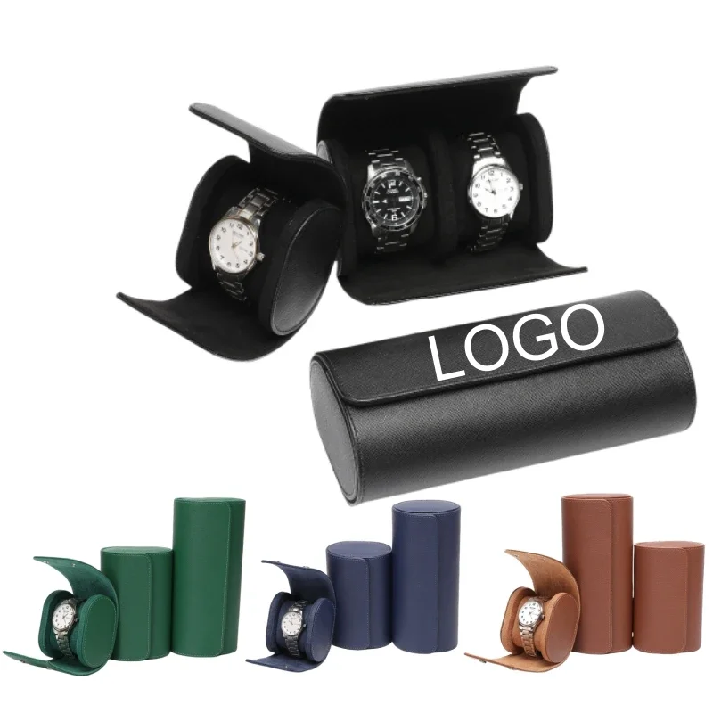 

Free Personalized Logo Customization 1/2/3Slots Cross Pattern Texture PU Leather Watch Storage Case Box Watch Display Gifts Box
