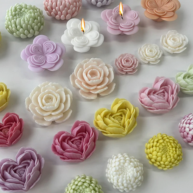 3D Austin Rose Peony Chrysanthemum Flower Candle Silicone Molds Diy Love Flowers Soap Plaster Chocolate Ice Cake Baking Mold