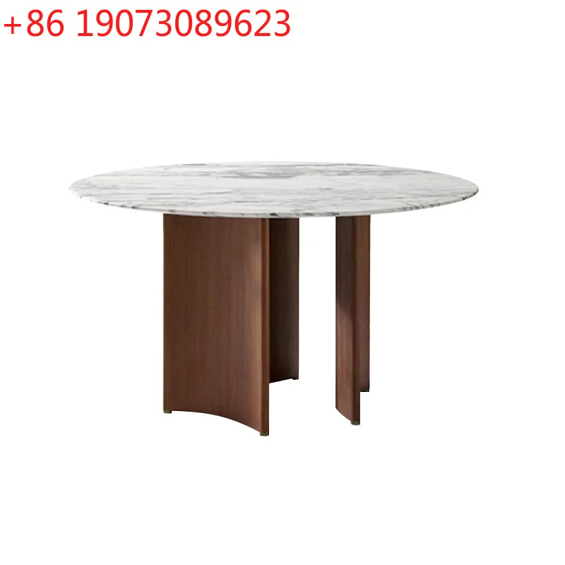 

Moon semi-round dining table and chairs, wabi-sabi style, black walnut Italian minimalist marble dining table