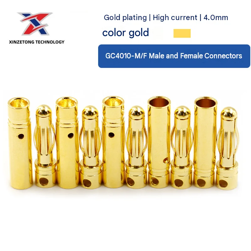 Amass GC4010-F/M Genuine 4.0mm Banana Plug/Socket (Gold-Plated) for RC Motors & ESCs – 32A Continuous Current