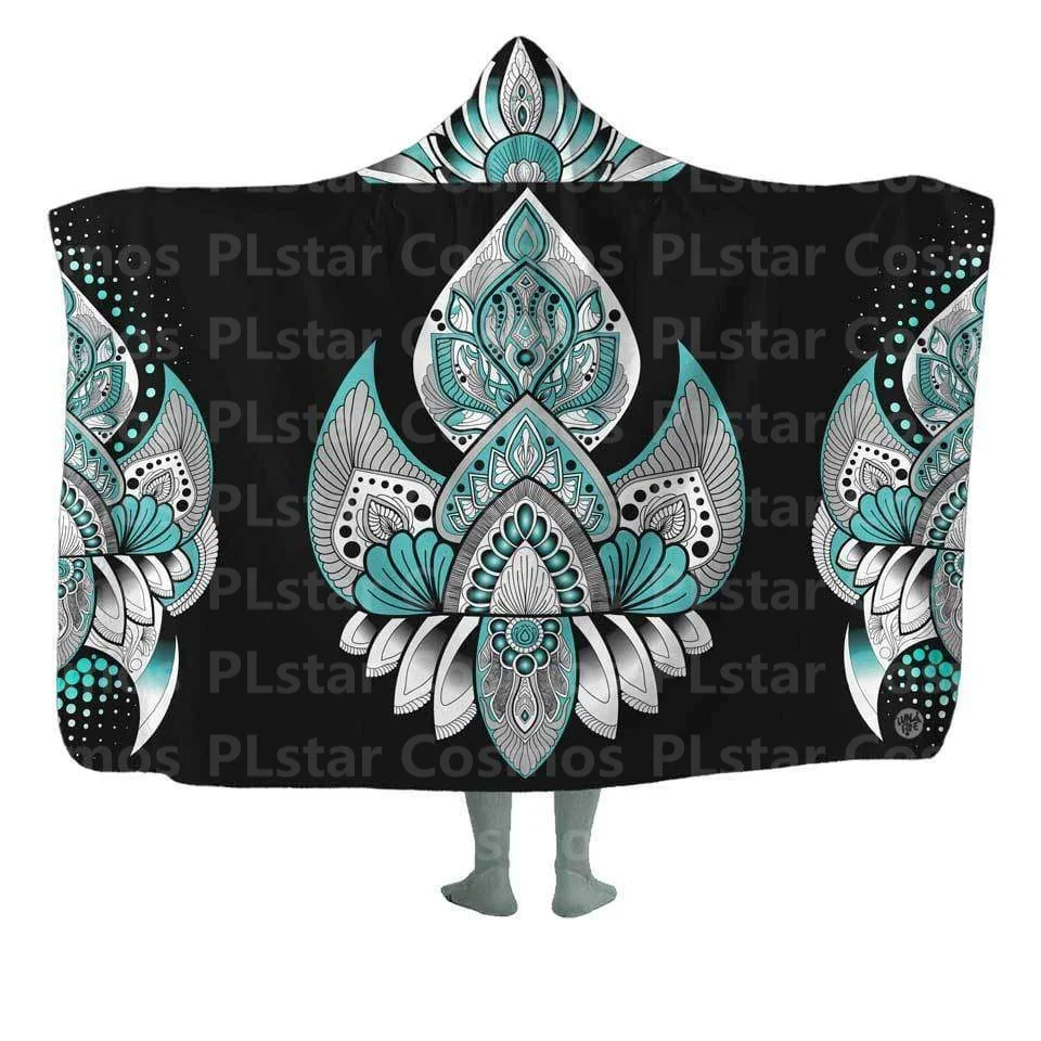 Lotus Blossom Hooded Blanket 3D All Over Printed Wearable Blanket for Men and Women Adults Kids Fleece Blanket