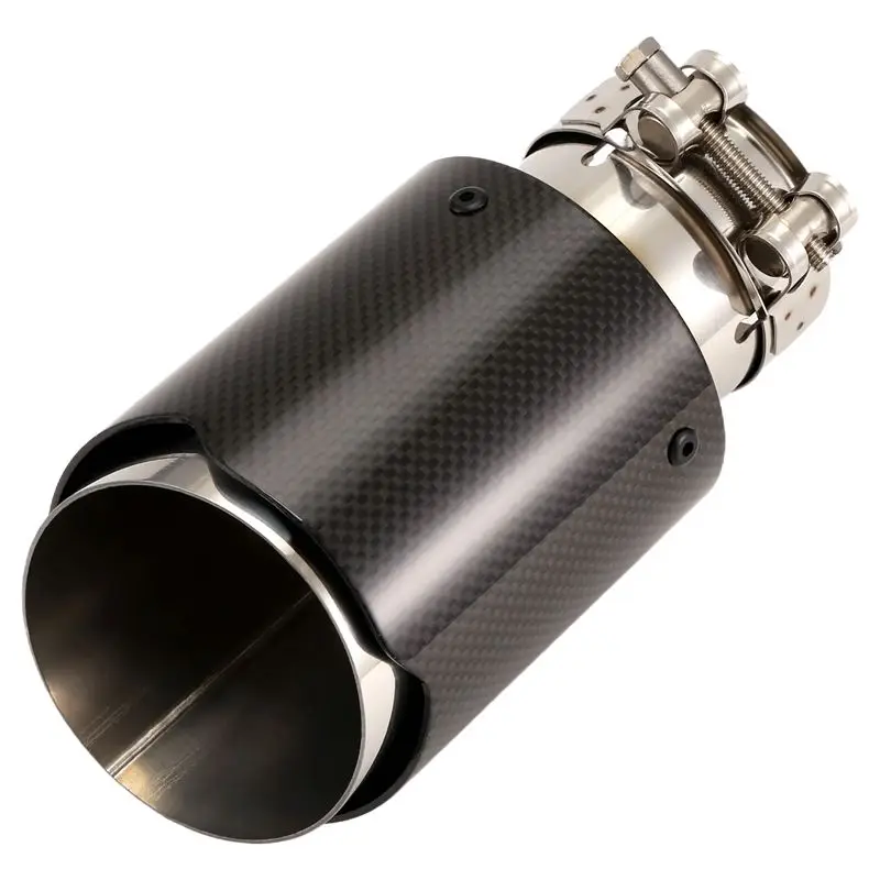 

Leading-Car Bright Carbon Fiber Exhaust Tip Universal Car Exhaust Pipe Modification Tail Throat Clip-On Tail Pipe