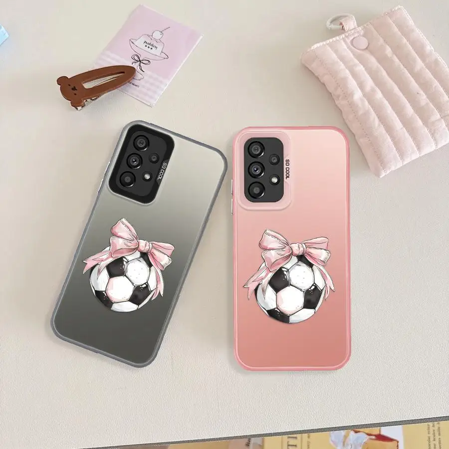 Phone Cover Case for Samsung Galaxy A12 A16 A34 A13 A17 A52 A25 A73 A23 A71 A14 A56 A32 A36 A54 A72 Pink Bow Football Pattern