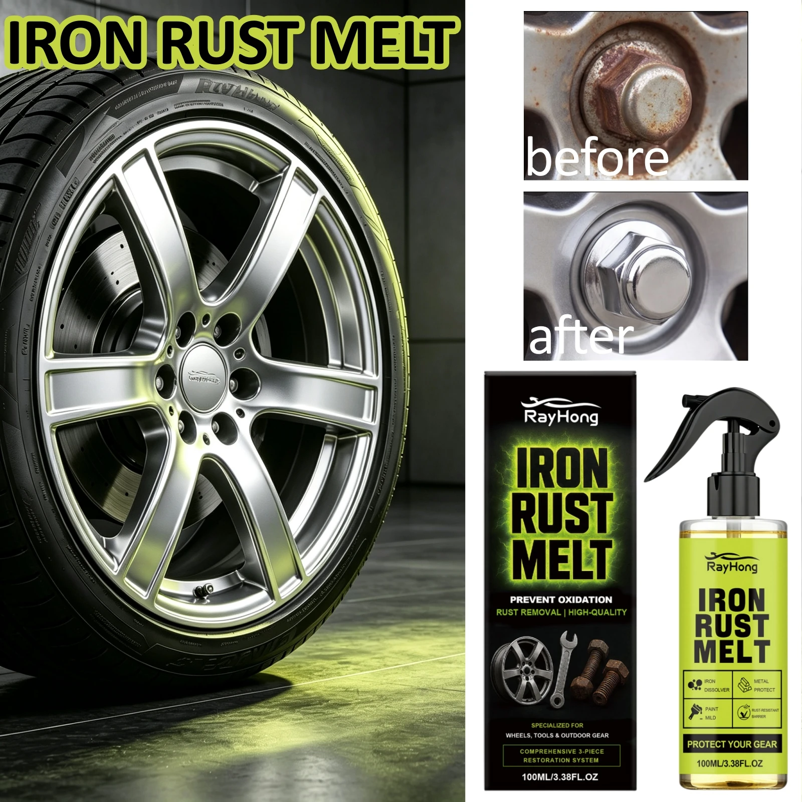 Car Metal Rust Remover Spray Multi‑Purpose Corrosion Dissolver For Wheel Hub Bolt Hardware Metal Quick Acting De‑Oxidation Agent