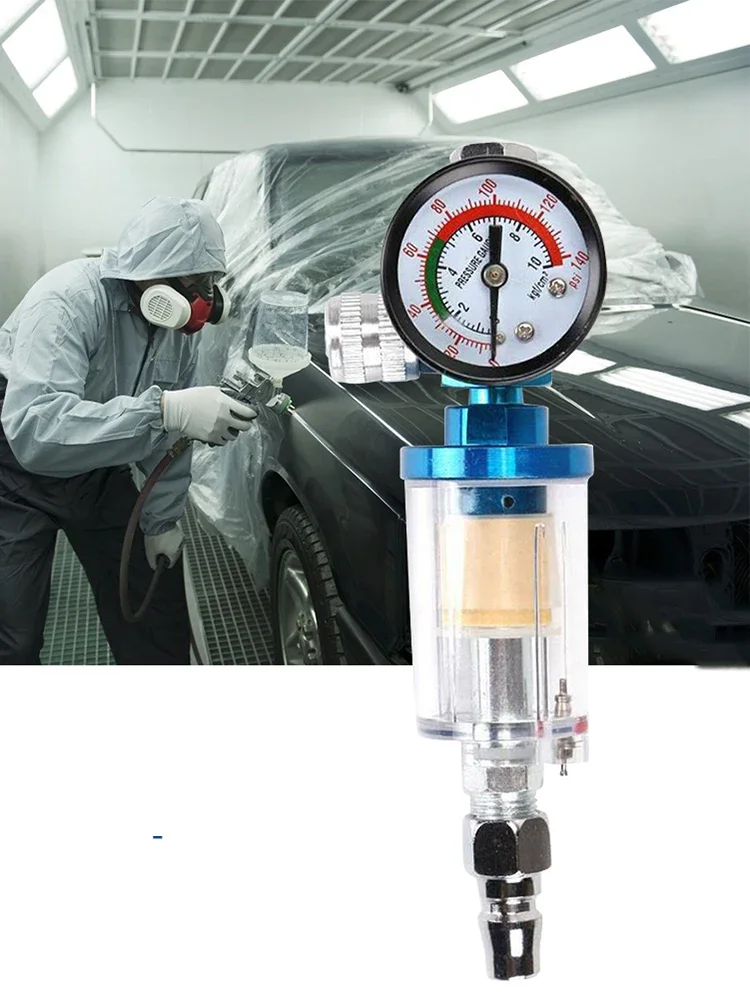 Spray Gun Air Regulator Pressure Gauge &In-line Water Trap Filter Tool 1/4inch Thread 0-140PSI Pneumatic Tools for Airbrush