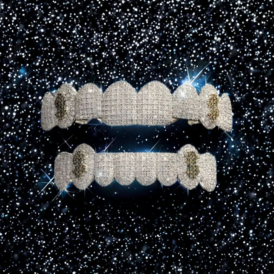 YOUNGX Верхняя нижняя часть 8/8 долларов Очарование Цирконовые зубы Grillz Хип-хоп Полный Iced Out CZ Каменные зубные колпачки для унисекс Ювелирные изделия Косплей