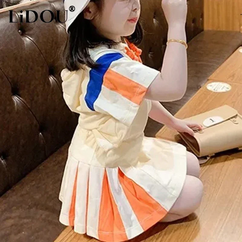 

2023 New Korean Fashion Sports Chic Children's Sets Vintage Loose Casual Sweet Aesthetic Cute Kawaii England Style Clothes Girls