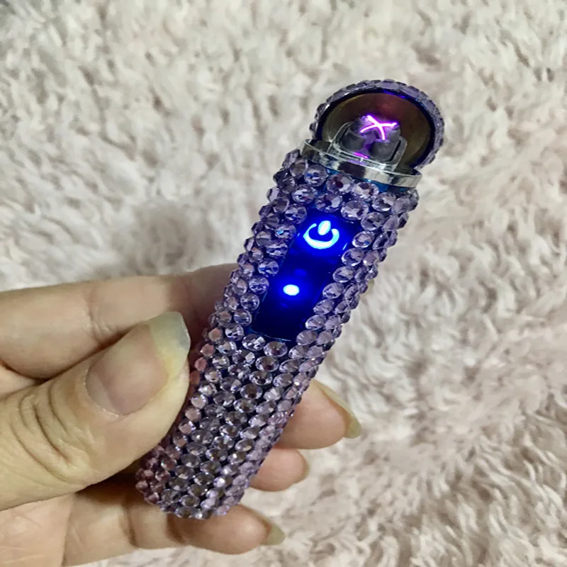 Rhinestone Touch Screen USB Lighter Diamond Luxury Rechargeable Cigarette Lighter Windproof Portable Silent High-end Ladies Gift